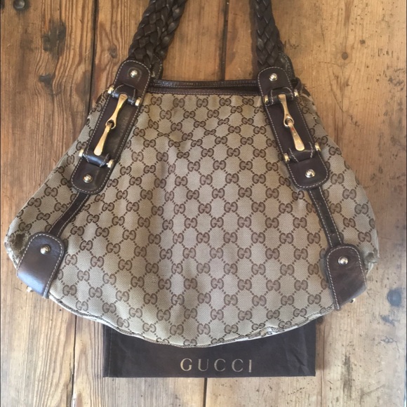 Gucci GG Canvas Braided Handle Tote Bag with Wear Large Used - Picture 2 of 16